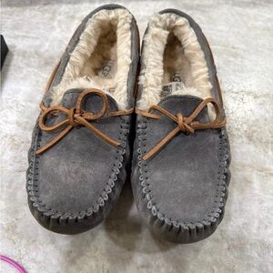 UGG Charcoal Suede Moccasin Slippers